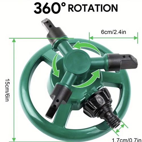 Durable garden sprinkler with 360-degree rotation, new
