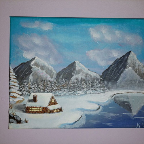 Handmade painting Mountains new, acrylic on cotton canvas 24×30 cm