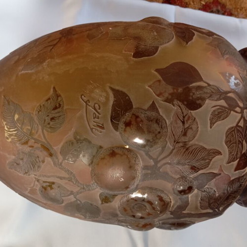 Cameo glass vase with fruit and flower design, like new