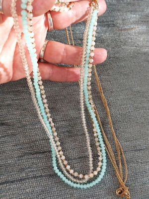 Triple-strand necklace type gerdan new, handmade, gold color, 70 cm