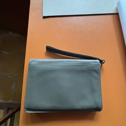Hand wallet used, leather gray with multiple compartments
