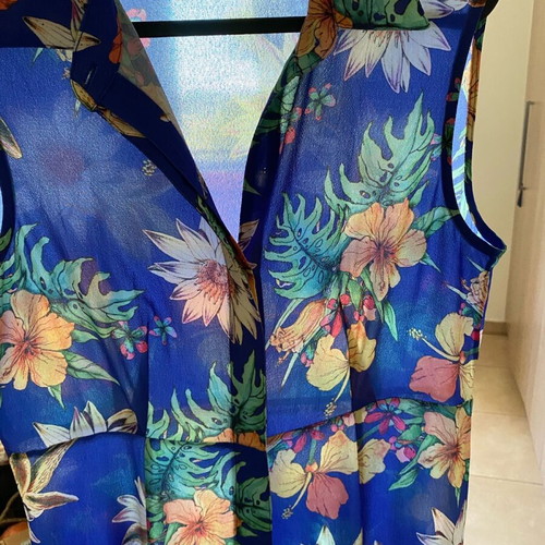 Zic Zac dress long sleeveless with buttons and belt used, blue floral, small