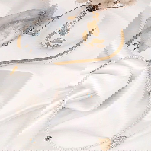 Καλοκαιρινό γυναικείο λευκό κολιέ με ματάκι, μπλε αχάτη και επίχρυσο charm κοχύλι