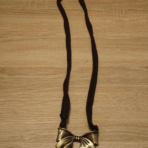 Long vintage women's necklace used, gold with brown cord