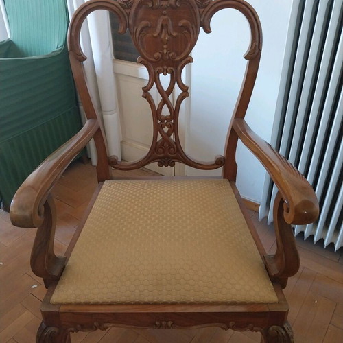 Living room furniture set used, handmade carved pieces from 1960s