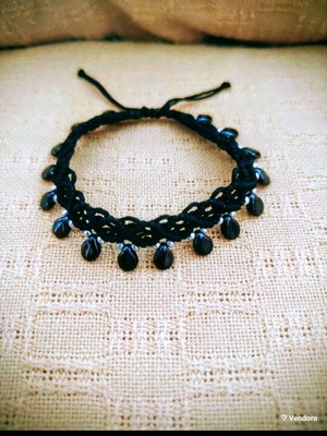 Boho Glam Macrame Bracelet with Black Drops like new, adjustable handmade