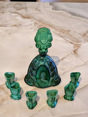 František Halama Art Deco liqueur set malachite glass like new