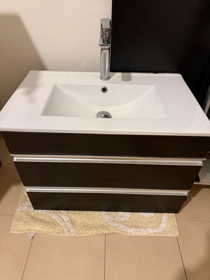 Bathroom sink and cabinet set, white porcelain basin, MDF vanity
