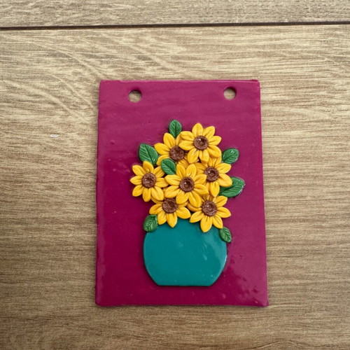 Sunflowers and Vase Polymer Clay Portrait like new handmade
