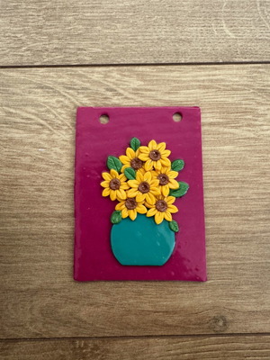 Sunflowers and Vase Polymer Clay Portrait like new handmade