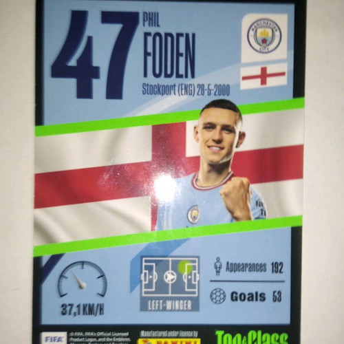 Foden #154 "Super Sonic" Panini FIFA Top Class card used