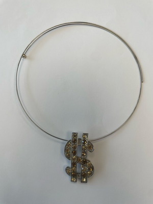Choker necklace dollar pendant used, brown and silver