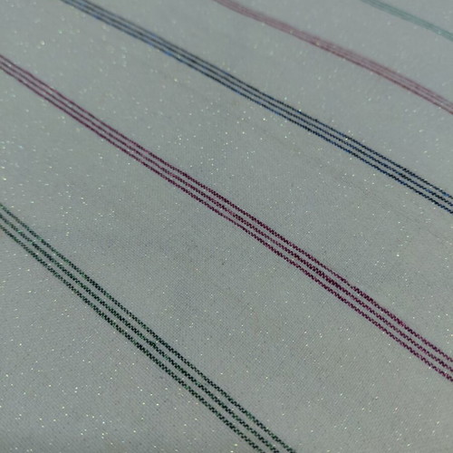 Traditional cotton fabric on loom new, white with colorful stripes