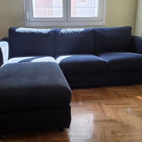 Sofa with storage ottoman, dark blue