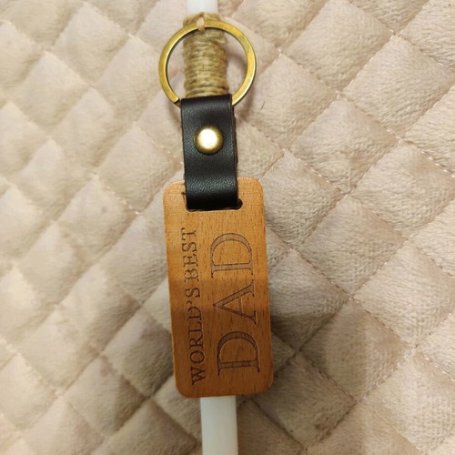 Candle "World's Best Dad" 37cm with wooden keychain new