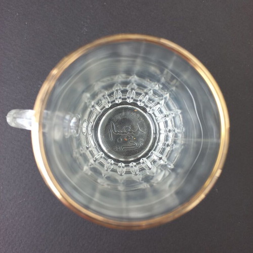 Set of 5 vintage shot glasses like new, glass with gold detail