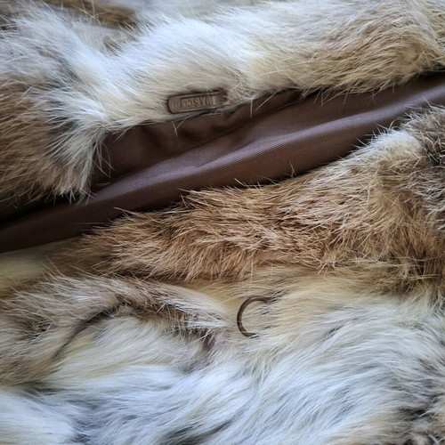 Natural fur coat used, 90s style, beige and brown