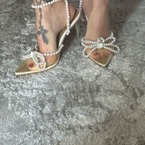 Pearl-embellished pumps new, size 39-39.5, white and beige