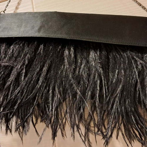 Evening bag with feathers satin closure like new, black