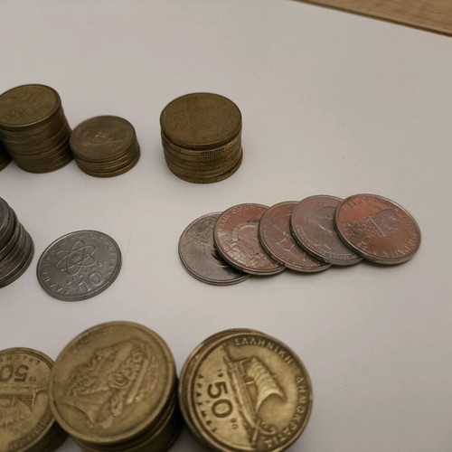 Greek drachma coin collection used, 1.2kg with 5x 500drachmas Olympic 2000