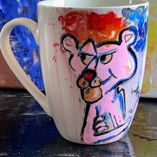 Pink Panther mug hand-painted new