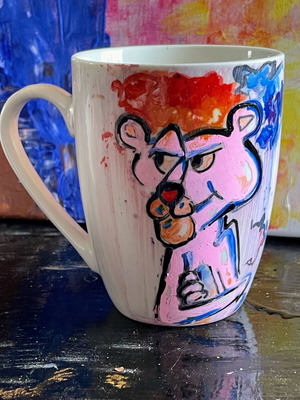 Pink Panther mug hand-painted new