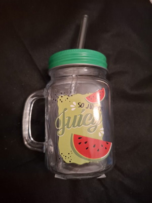 Portable glass drink container with lid and straw, new
