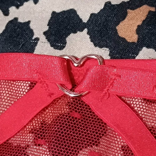 String lingerie new, red, one size with lace and heart detail