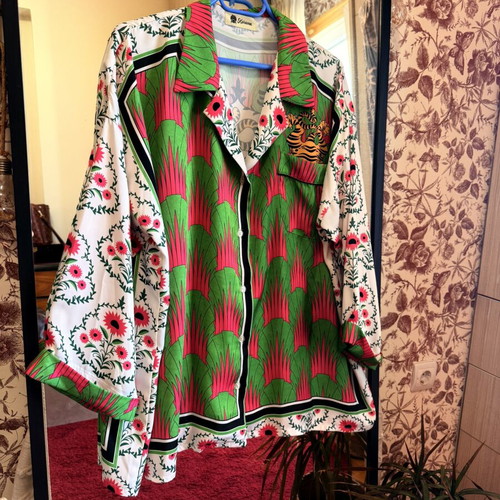 Karavan Clothing "Time is an Illusion" Satin Shirt like new, colorful