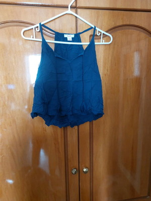 Women's top medium navy blue new with tassel ties