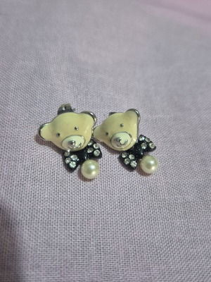 Teddy bear earrings with clasp and dangles