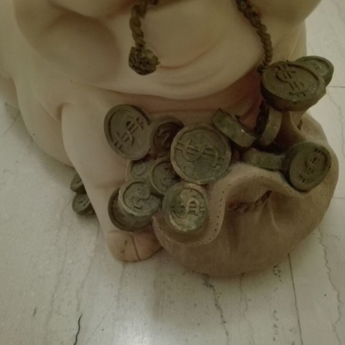 Piggy bank vintage used with gold coins