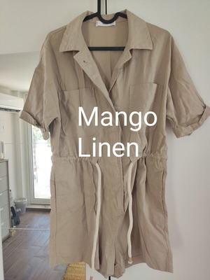 Mango linen playsuit jumpsuit Safari beige Boho chic XS like new