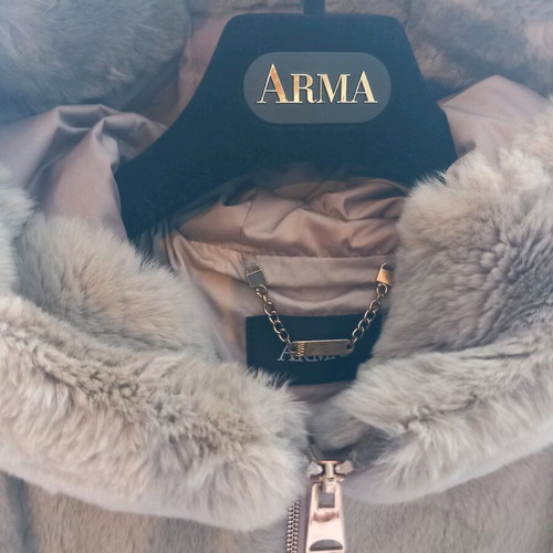 Arma leather rabbit fur coat like new, grey-beige, size S