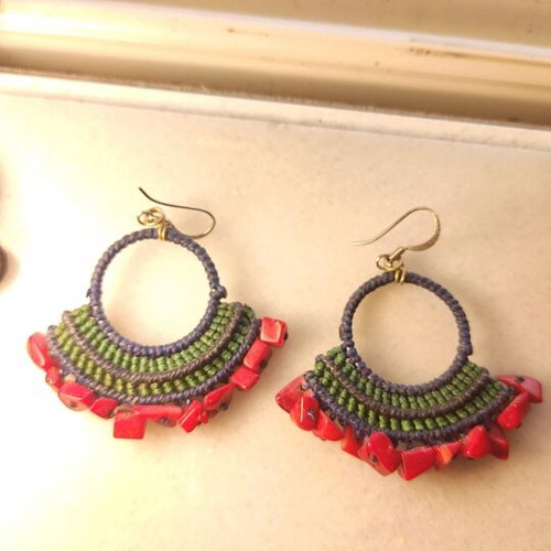 Handmade earrings like new, red and green