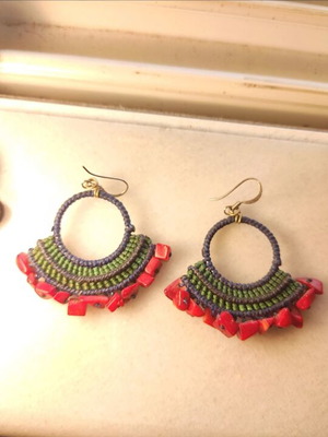 Handmade earrings like new, red and green