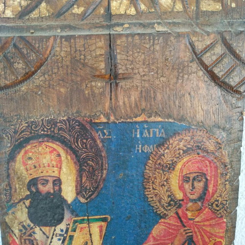 Wooden aged icon of Saints Theonas and Anastasia Pharmakolytria like new