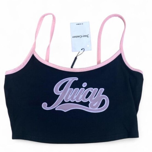 Juicy Couture crop top, black with pink trim and logo