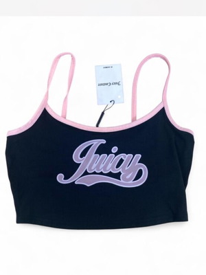 Juicy Couture crop top, black with pink trim and logo