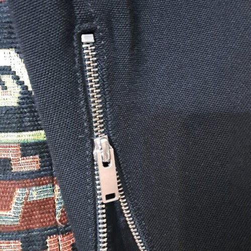 Zara biker jacket used with geometric print and faux leather collar brown