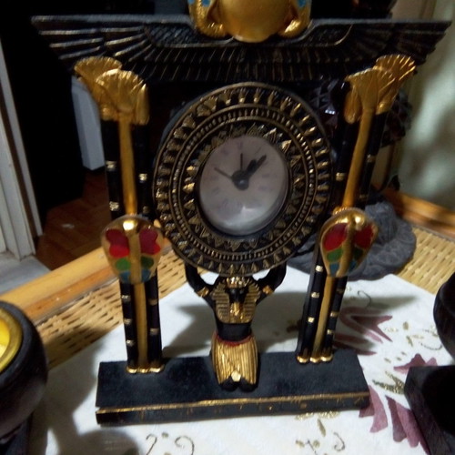 Ethnic table clock and two candle holders set used, Egyptian style