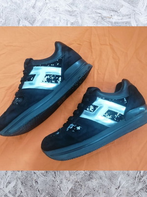 Hogan H222 Sport Shoes Like New Black Suede Velvet with Sequins Size 37