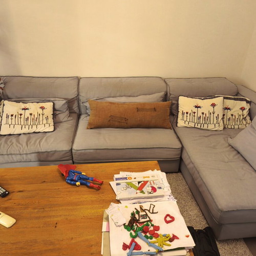 Corner sofa, four-seater, right side, light grey-blue