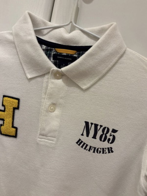 Tommy Hilfiger children's polo shirt new, age 7, white and gray