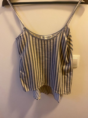 Moutaki women's tirante blouse used, beige and blue, size S