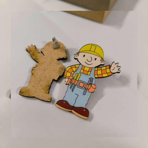 Bob The Builder wooden handmade earrings with stud fastening