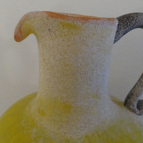 Vintage yellow blown glass vase jug with scavo texture 1980s
