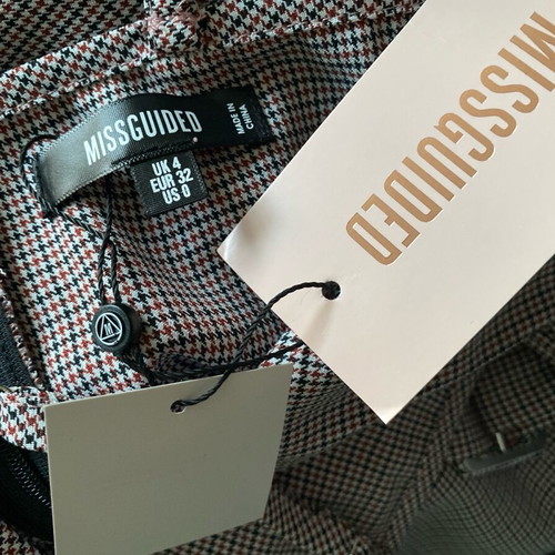 Missguided mini dress with belt, size XXS, black and brown checked