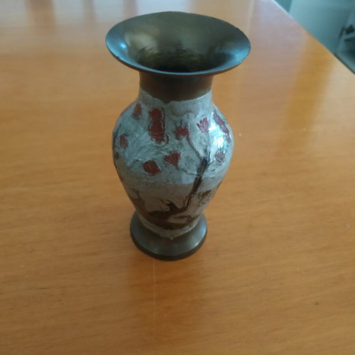 Vintage brass vase with painting