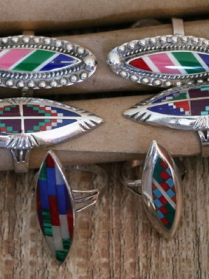 Ασημένια δαχτυλίδια enamel Indian Navajo χειροποίητα, πακέτο 25 τεμ